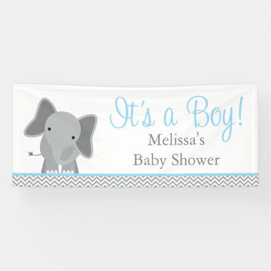 Banderoles Cute Elephant Chevron Baby shower bleu clair 6' (Horizontal)