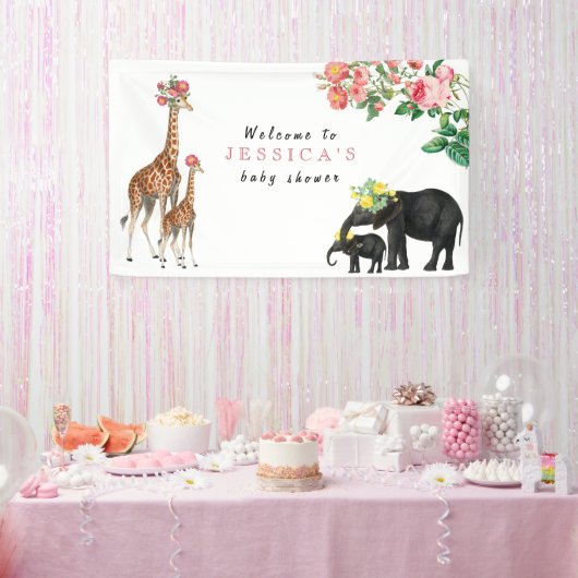 Banderoles Cute Elephant & Giraffe Baby shower Affiche de bie (Fête)