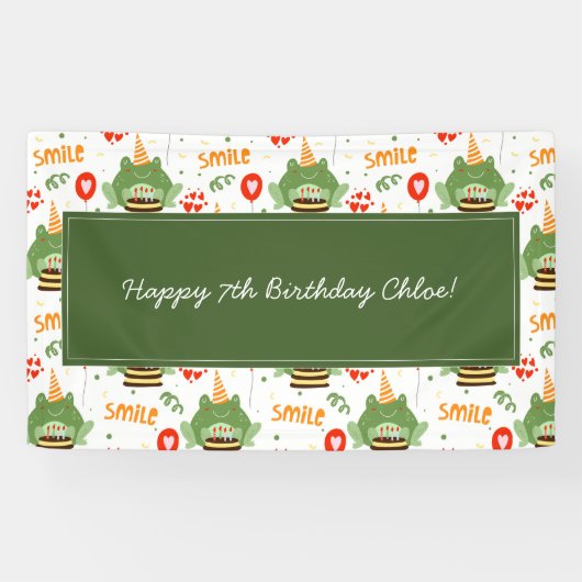 Banderoles Cute Frog Motif Smile Texte Joyeux Anniversaire w (Horizontal)