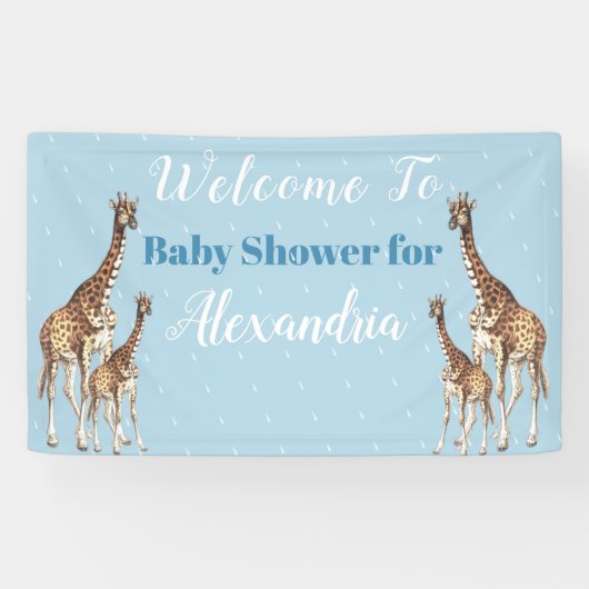 Banderoles Cute Giraffes Baby shower bleu garçon Aquarelle (Horizontal)