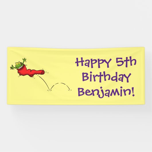 Banderoles Cute grenouille dans une chaussette rouge saut de  (Horizontal)