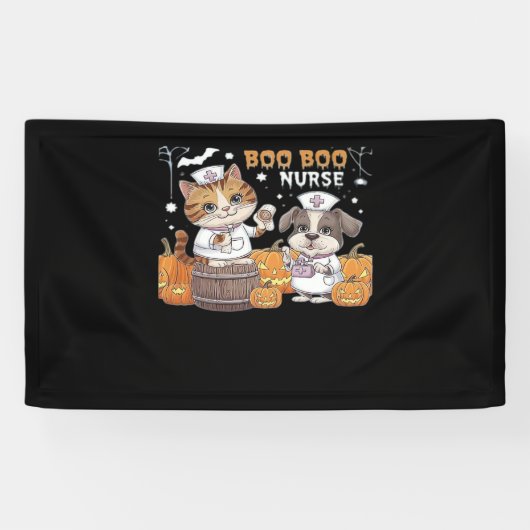 Banderoles Cute Halloween Nurse Chat et Chien avec Cla Citrou (Horizontal)