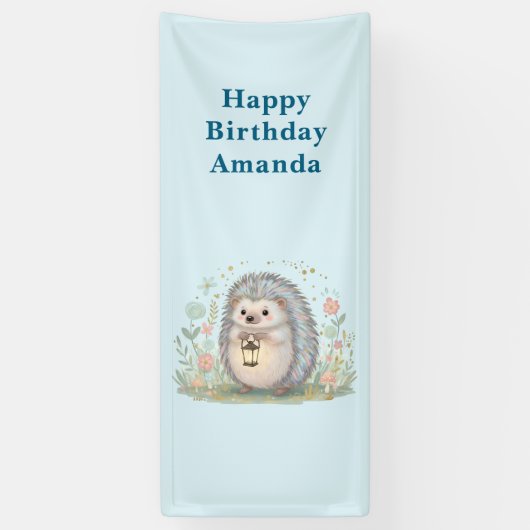 Banderoles Cute Hérisson avec Lantern Anniversaire (Vertical)