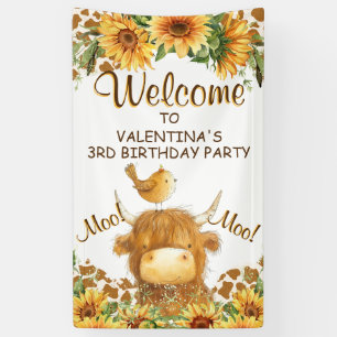 Banderoles Cute Highland Cow Sunflowers Moo Party Bienvenue