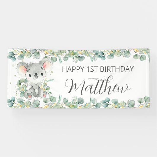 Banderoles Cute Koala Eucalyptus Greenery Welcome Backdrop (Horizontal)