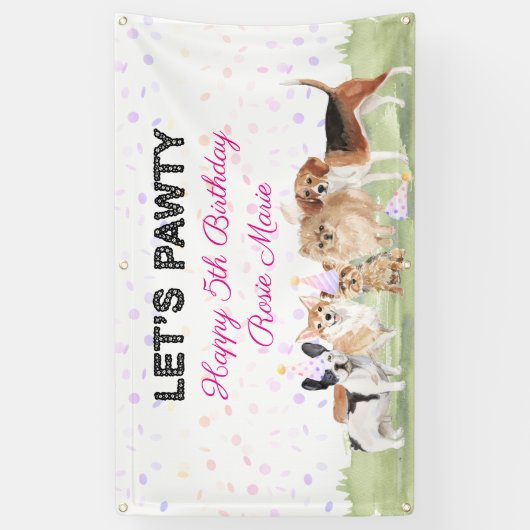 Banderoles Cute Let's Pawty Rose Custom Chig fête d'anniversa (Vertical)