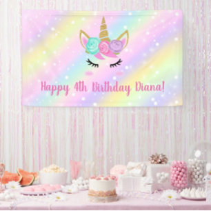 Banderoles Cute licorne fille de 4ème anniversaire