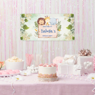 Banderoles Cute Lion Giraffe Fleur tropicale Fête d'anniversa