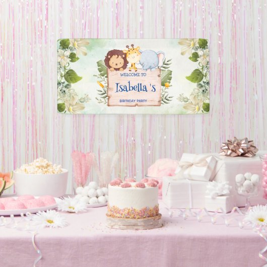 Banderoles Cute Lion Giraffe Fleur tropicale Fête d'anniversa (Fête)