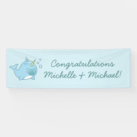 Banderoles Cute Narwhal Baby shower Kawaii Blue Boy (Horizontal)