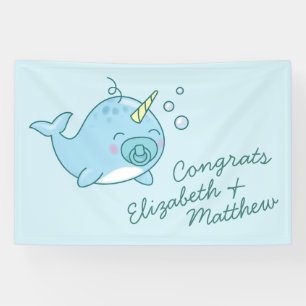Banderoles Cute Narwhal Baby shower Kawaii Blue Boy