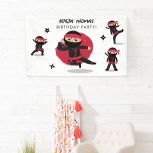 Banderoles Cute Ninja Warrior Black & Red Anniversaire de enf