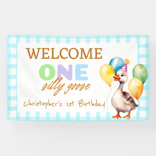 Banderoles Cute One Silly Goose Blue Boy 1er Anniversaire Bie (Horizontal)