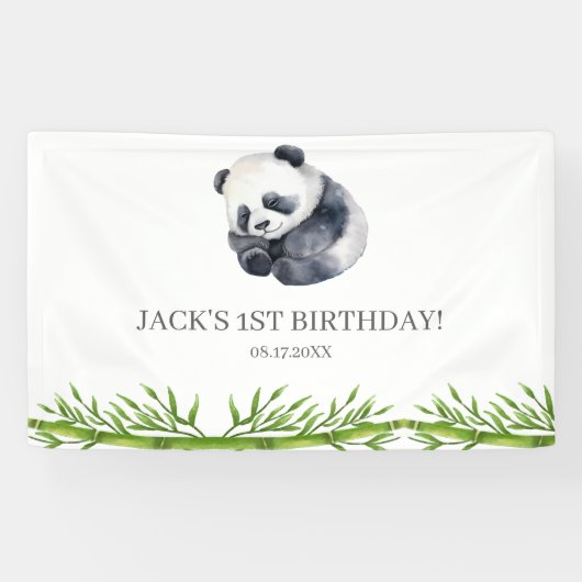 Banderoles Cute Panda Green Bamboo fête d'anniversaire (Horizontal)