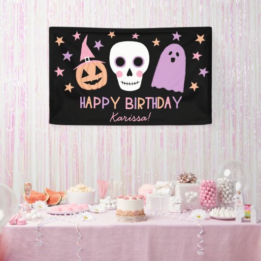 Banderoles Cute Pastel Crâne Fantôme Halloween Nom de l'anniv (Fête)