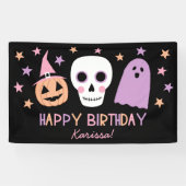 Banderoles Cute Pastel Crâne Fantôme Halloween Nom de l'anniv (Horizontal)