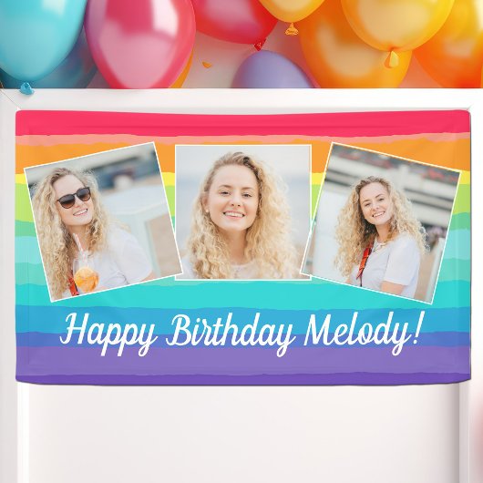 Banderoles Cute Rainbow Photo Collage Personnalisé Anniversai