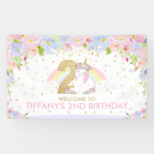 Banderoles Cute Rainbow Unicorn 2e anniversaire Accueil arriè