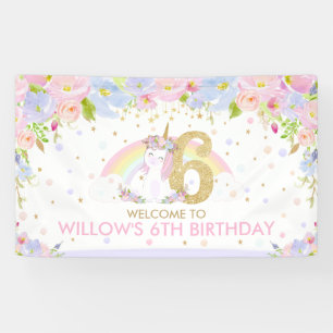 Banderoles Cute Rainbow Unicorn 6e anniversaire Accueil Conte
