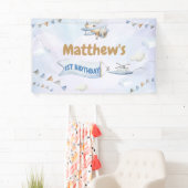 Banderoles Cute Retro Blue Avion 1er anniversaire (En situation)