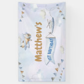 Banderoles Cute Retro Blue Avion 1er anniversaire (Vertical)