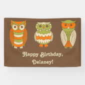 Banderoles Cute Retro Owls Brown Personnalisé (Horizontal)