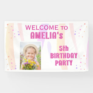 Banderoles Cute Rose Stars Girl Photo Anniversaire Bienvenue