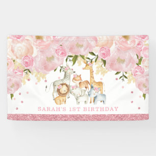 Banderoles Cute Safari Baby Animals Rose Gold Blush Floral