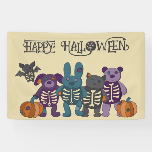 Banderoles Cute Skeleton Animaux et fête d'Halloween Citrouil (Horizontal)