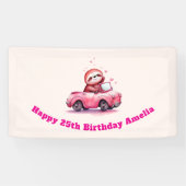 Banderoles Cute Sloth Driving a Pink Convertible Birthday (Horizontal)
