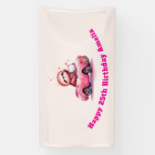 Banderoles Cute Sloth Driving a Pink Convertible Birthday (Verticale)