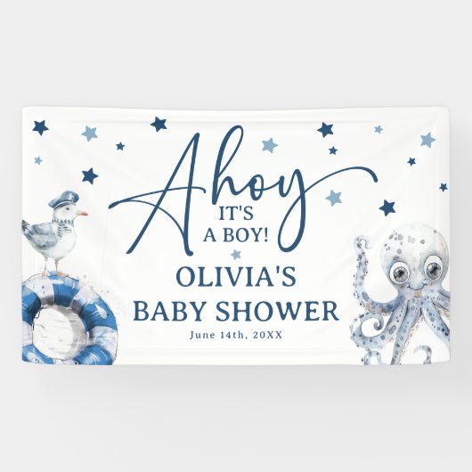 Banderoles Cute Watercolor Baby shower Nautical Boy (Horizontal)