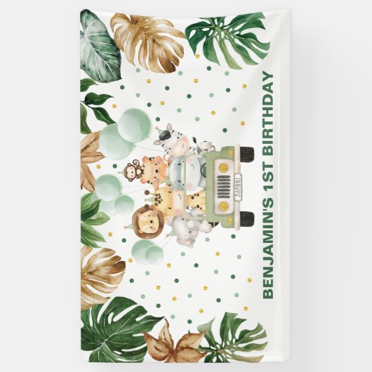 Banderoles Cute Wild Jungle Safari Animaux Anniversaire Parad (Vertical)