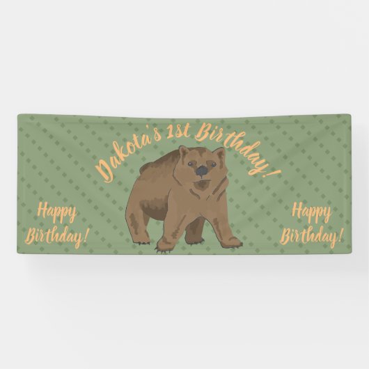 Banderoles Cute Woodland Brown Bear Cub Anniversaire (Horizontal)