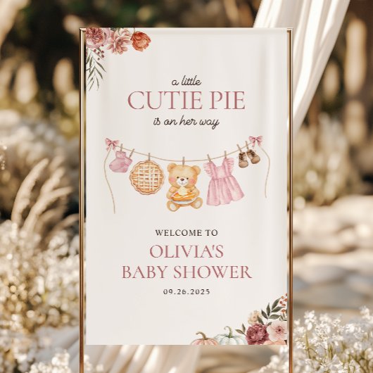Banderoles Cutie Pie Rose Automne Ours Fille Baby shower Bien