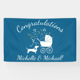 Banderoles Dachshund Wiener Chien Baby shower Blue Boy