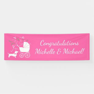 Banderoles Dachshund Wiener Chien Baby shower fille rose