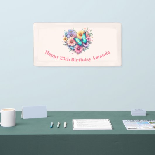 Banderoles Daisy Flowers with a Beautiful Butterfly Birthday (Salon professionnel)