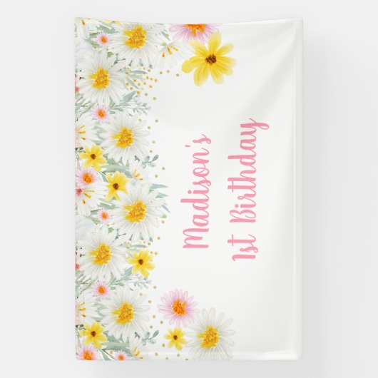 Banderoles Daisy Rose Gold Wild Un premier anniversaire (Verticale)