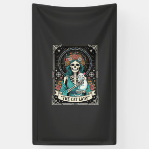 Banderoles Dame de Chat Squelette Tarot Floral Gothique