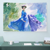 Banderoles Dame en Robe Bleue - Peinture aquarelle (Salon professionnel)