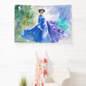 Banderoles Dame en Robe Bleue - Peinture aquarelle (Insitu)