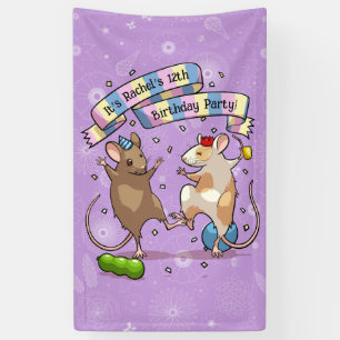 Banderoles Dancing Mice Nom et âge Bonne fête d'anniversaire