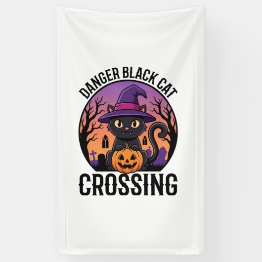 Banderoles Danger Halloween Chat Noir Traverse (Vertical)
