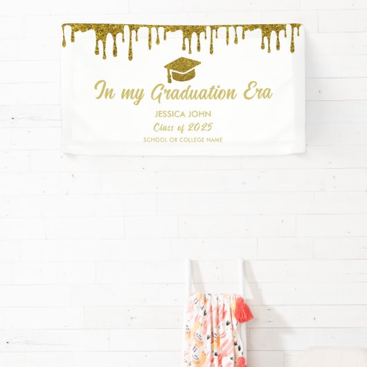 Banderoles Dans mon ère de graduation blanc et or graduation (Insitu)