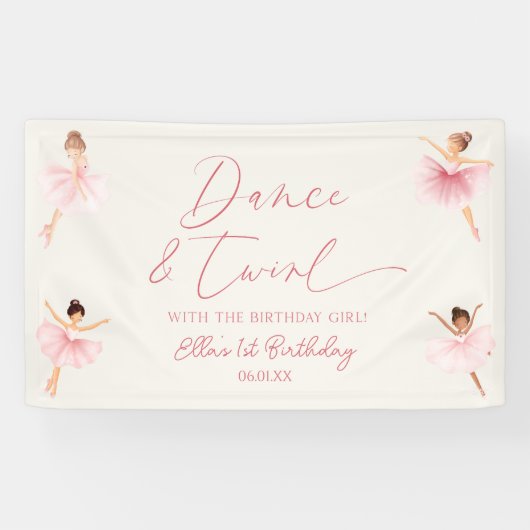 Banderoles Danse & Twirl Rose Ballerina Ballet Anniversaire (Horizontal)
