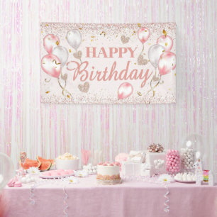 Banderoles Décoration de fête d'anniversaire rose et or rose