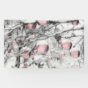 Banderoles Décorations de Noël anciennes dans les arbres neig