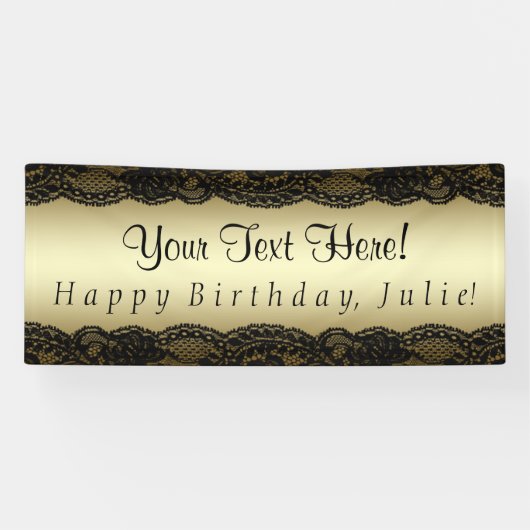 Banderoles Dentelle noire et or fête d'anniversaire (Horizontal)