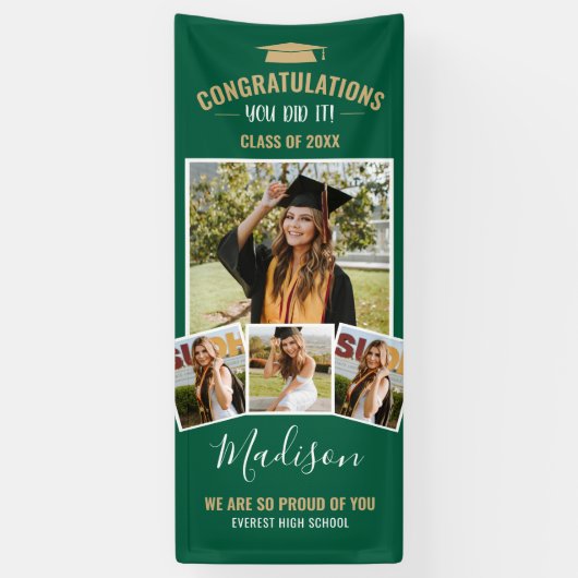 Banderoles Design Moderne Vert 4 Photo Collage Graduation (Vertical)